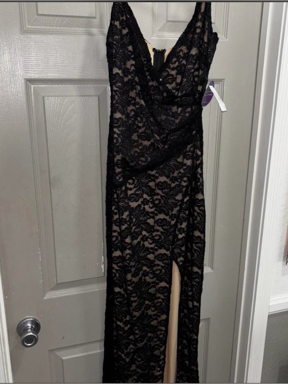 Black Lace Evening Dress with Slit